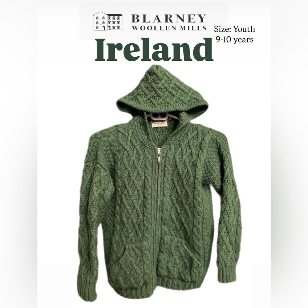 Vintage Blarney Woollen Mills Ireland Aran Knit Sweater Hoodie  - Youth 9-10 yrs